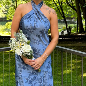 Stunning blue floral bridesmaid dress